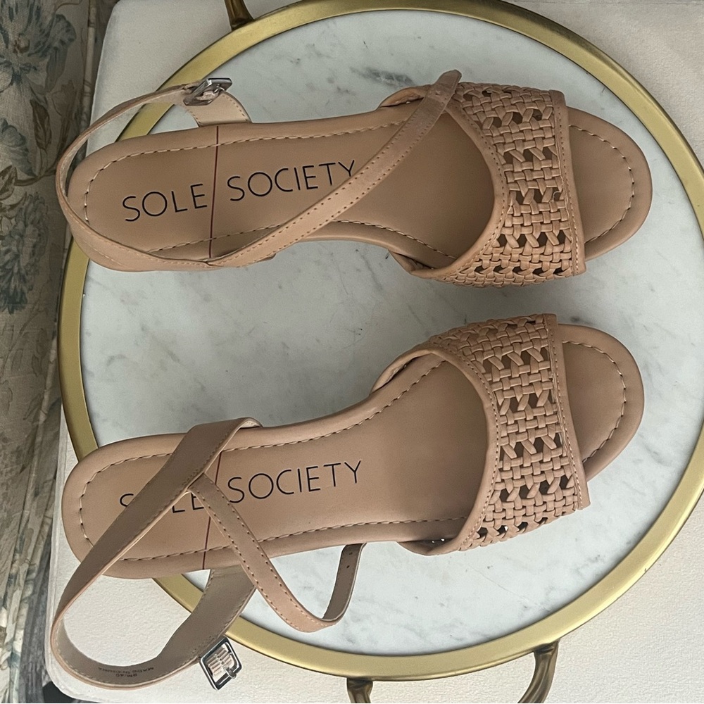 Sole Society Cane Rattan Style Block Heeled Sandals